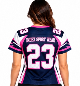 Camiseta de Fútbol Americano para Mujer, Cuello Redondo, Manga Corta, Malla Sublimada, Número 23, Rosa, Azul Marino, Blanco - Product Image 2