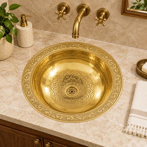 Royal Engraved Mandala Brass Vessel <b>Sink</b> Luxury Carved Gold Wash Basin Countertop <b>Bathroom</b> <b>Bowl</b> Hotel Villa Sanitary Ware - Product Image 4
