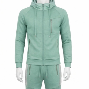 Survêtement zippé pour homme en coton 100% uni, finition lisse, taille parfaite, coupe moderne, décontracté pour l'hiver - Product Image 4