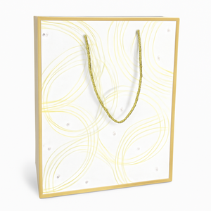 Elegant White Paper Gift Bag with Gold Abstract Swirl <b>Design</b> <b>and</b> Rope Handle Custom Logo <b>Packaging</b> for Wedding Retail or Events - Product Image 4