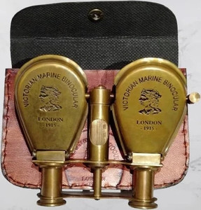 Jumelles victoriennes en laiton avec étui en cuir véritable, lunettes de champ vintage, instrument optique de style antique, vente en gros OEM - Product Image 3