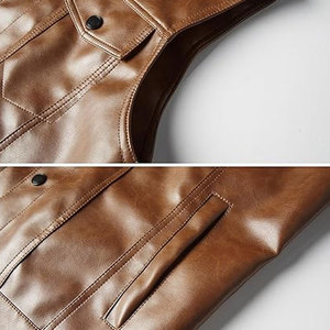 Vêtement en cuir cognac pour homme, poche à rabat solide, bouton pression, tenue tactique, best-seller, doux, durable, vêtements de club pour motards - Product Image 5