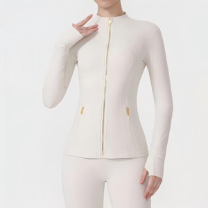 Wholesale Original Gold Define Printed Yoga Apparel-Women's Gold <b>Zipper</b> Top Stand Collar Slim-Fit Lightweight Quick Dry Bomber - Product Image 4