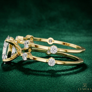 แหวนหมั้นเพชรทรงรี 14K 18K ทองคำแท้ เพชรเพาะเลี้ยงในห้องปฏิบัติการ ดีไซน์สองวง สำหรับผู้หญิง เครื่องประดับสั่งทำพิเศษ - Product Image 6