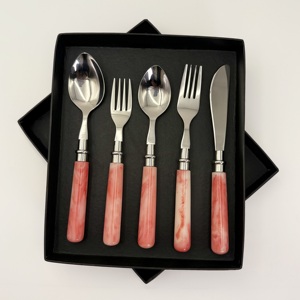 Vente en gros de couverts en acier inoxydable de qualité supérieure fabriqués en Inde, fourchette, couteau et cuillère avec manche en résine pour la maison - Product Image 1