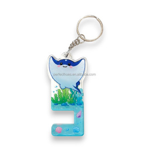 Lindo llavero de regalo con soporte para teléfono móvil de acrílico duradero con diseño de mantarraya, tamaño de bolsillo. - Product Image 1