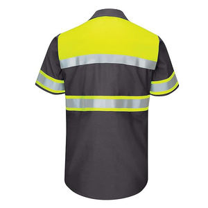 Polo à manches courtes en coton vert néon, coupe-vent, de sécurité, confortable, avec bandes réfléchissantes, haute visibilité, vêtements de travail - Product Image 2
