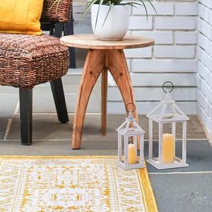 Farol de Madera Blanco Rústico, Farol Decorativo Colgante con Paneles de Vidrio, Decoración Vintage para el Hogar Estilo Granja - Product Image 3