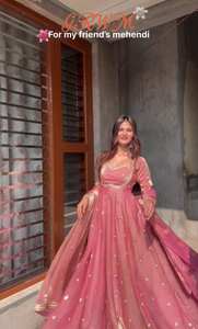 Compra al por mayor: Vestido Anarkali de seda Fandy de alta calidad con vuelo de 3.5m, bordado y lentejuelas, traje étnico completamente cosido. - Product Image 2