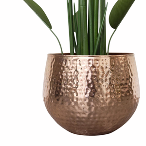 Brass Flower <b>Pot</b> With Hand Carved Feather Pattern <b>Vintage</b> Rustic Style Indoor Planter For Flower Green <b>Plant</b> - Product Image 2