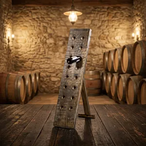 Porte-bouteilles en bois vintage, support de rangement rustique pour bar, présentoir pour la décoration de la maison et de la cuisine - Product Image 1