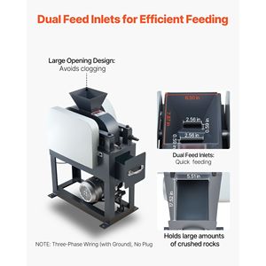 Concasseur de roche 220V à double rouleau, broyeur industriel 2,56x0,59 pouces, broyeur de pierres avec double entrée d'alimentation, vitesse de 1740 tr/min - Product Image 5