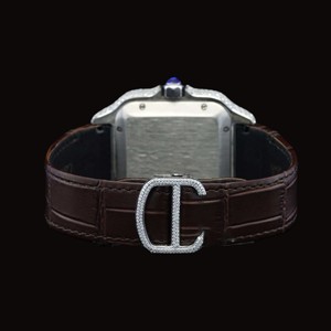 Reloj de Cuarzo con Diamantes Moissanite de Lujo y Calidad Premium, Regalo para Parejas, Correa de Cuero Marrón, Esfera Blanca Cuadrada, Disponible para la Venta - Product Image 6