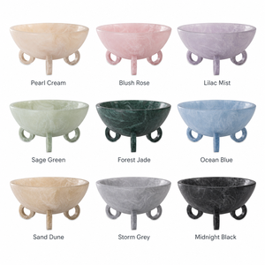 Bol décoratif en résine fait main, vente en gros, personnalisable OEM ODM, beige et violet, plat de service sur pied, vaisselle DECORYUG - Product Image 2