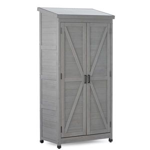 Outdoor 68 Inches <b>Tall</b> Wood Storage <b>Cabinet</b> with Metal Top Garden Storage Shed for Yard and Patio for Outdoor Storage - Product Image 1