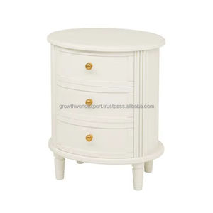 Mesa de Noche Moderna Ovalada de Madera de Mango Maciza Hecha a Mano con 3 Cajones |   Mesa de Noche Contemporánea con Gabinete de Almacenamiento |   Dormitorio Nuevo 2026 - Product Image 1