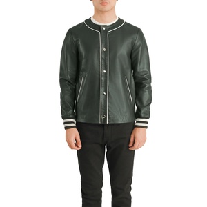 Nouvelle arrivée, veste bomber en cuir pour homme sur mesure, couleur verte, style boutonné sur le devant, veste en cuir décontractée - Product Image 2