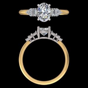 1.39 Carat Oval Cut Diamond Engagement <b>Ring</b> 18k 14k <b>Two</b> Tone Gold Baguette Side <b>Stone</b> Wedding Band Women Bridal Fine Jewelry - Product Image 1