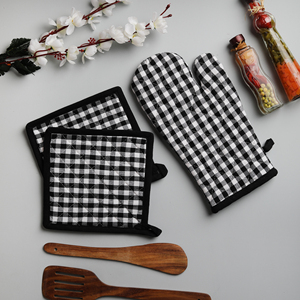 100% Cotton Oven Mitts <b>Pot</b> <b>Holders</b> Black Design Higher Heat Resistant 17x32cm Neolino Series Customized Logo Gift Waterproof - Product Image 4