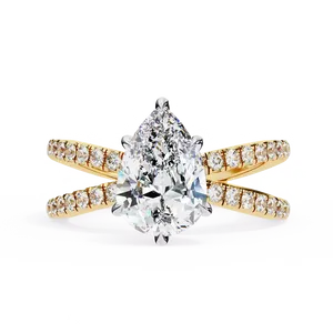 1.5ct Pear Cut Lab Grown Diamond Engagement <b>Ring</b> 18K Solid Gold IGI Certified X <b>Split</b> Double Shank Pave VVS E-F <b>Ring</b> - Product Image 1