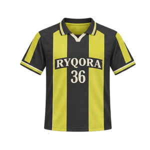 Ensemble d'uniformes de football unisexes rayés avec col rabattable, maillot et short assortis, kit d'équipe par sublimation, séchage rapide, taille élastique, respirant - Product Image 3