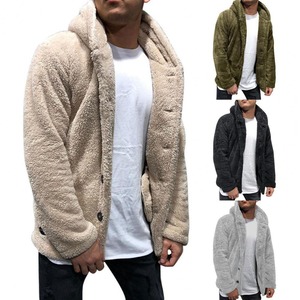 Veste en polaire bleu marine pour homme, col montant, fermeture boutonnée, manches régulières épaisses, vêtement d'extérieur uni en tricot - Product Image 5