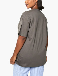Plus Size Women's Oversized Crew Neck T-<b>Shirt</b> Gray Short Sleeve Loose Fit 100% Cotton Jersey <b>Flame</b> Logo Print All Seasons - Product Image 2