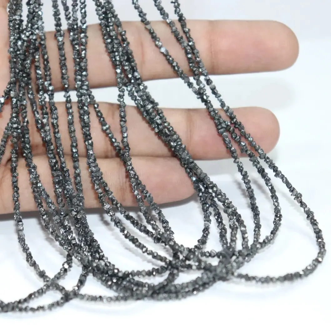 Yeni varış doğal siyah elmas kesilmemiş boncuk tellerinin takı yapımı için düzensiz şekilli elmas boncuklar