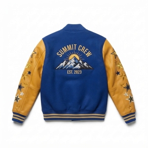Chaqueta Varsity de Materiales Mixtos, Cuerpo de Lana Original Premium, Mangas de Cuero Sintético, Dobladillo Acanalado, Prenda Exterior Personalizada de Estilo Urbano - Product Image 2