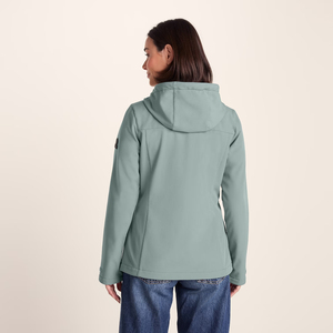 Veste softshell pour femme, couleur turquoise, manches longues, fermeture éclair, capuche, imperméable, style décontracté, couleur unie, longueur normale, manteaux pour femmes - Product Image 2