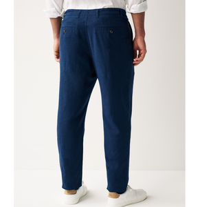 Pantalon homme en mélange lin-coton bleu marine, taille mi-élastiquée, léger, écologique, style smart casual, respirant - Product Image 3