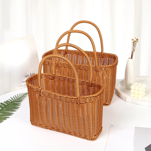 Handwoven Foldable Modern Oval <b>Basket</b> with Handles Eco-Friendly Rattan Durable and Light Weight Decor Shopping <b>Basket</b> - Product Image 4