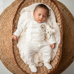 Ensemble de vêtements pour bébé bio Cot & Candy, 2 pièces, haut kimono blanc cassé avec pantalon à pattes, motif animal mignon pour garçons de 0 à 6 mois - Product Image 6