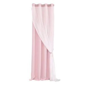 Fournisseur de <span class=keywords><strong>rideaux</strong></span> occultants en polyester à <span class=keywords><strong>double</strong></span> couche de dentelle rose de style français ODM/OEM pour la maison - Product Image 4