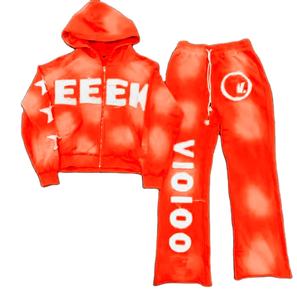Conjunto de Sudadera Holgada Unisex Informal y Transpirable con Pantalones Deportivos de Cintura Doble y Corte Acampanado, Venta al Por Mayor Personalizada - Product Image 1