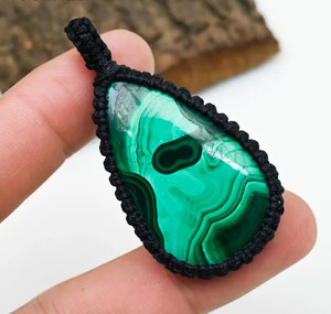 Wholesale Handmade Malachite Crystal Macrame Pendant Black Cord Green Banded Stone Adjustable <b>Boho</b> <b>Necklace</b> Natural Healing - Product Image 2