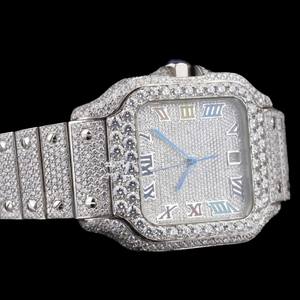 Montre à quartz tendance la plus vendue, incrustée de diamants Moissanite, cadran carré avec chiffres romains, personnalisée et éblouissante - Product Image 4