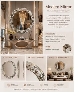 Round Wall <b>Mirror</b> <b>Shell</b> Design Decorative <b>Mirror</b> for Bathroom Bedroom Living Room Modern Stylish Wall Mounted 19 Inches 48 Cm - Product Image 2