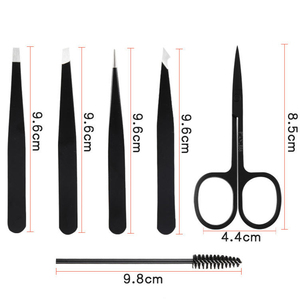 Juego de Pinzas para Cejas de Color Negro Mate con Tijeras de Resorte, Acero Inoxidable Sostenible, Punta Inclinada, Pinzas para Cejas con Logotipo Personalizado - Product Image 2