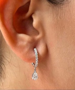 Modern Unhinged <b>Huggie</b> Hoop Earrings with Micro Pave Diamond Drop Fine Jewelry Diamond <b>Huggie</b> Hoop Drop Earrings in White Gold - Product Image 4