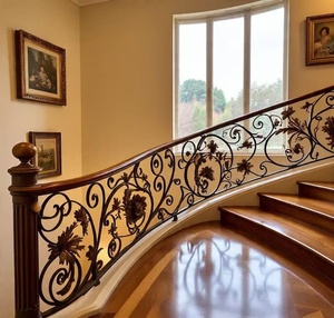 Barandilla de balcón de hierro forjado para montaje en pared con detalles decorativos en oro; el producto es resistente al óxido y fácil de instalar. - Product Image 4