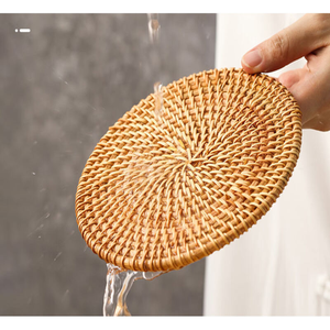 แผ่นรองแก้วหวายธรรมชาติทรงกลม ตกแต่งโต๊ะสไตล์บ้านไร่ - Product Image 5