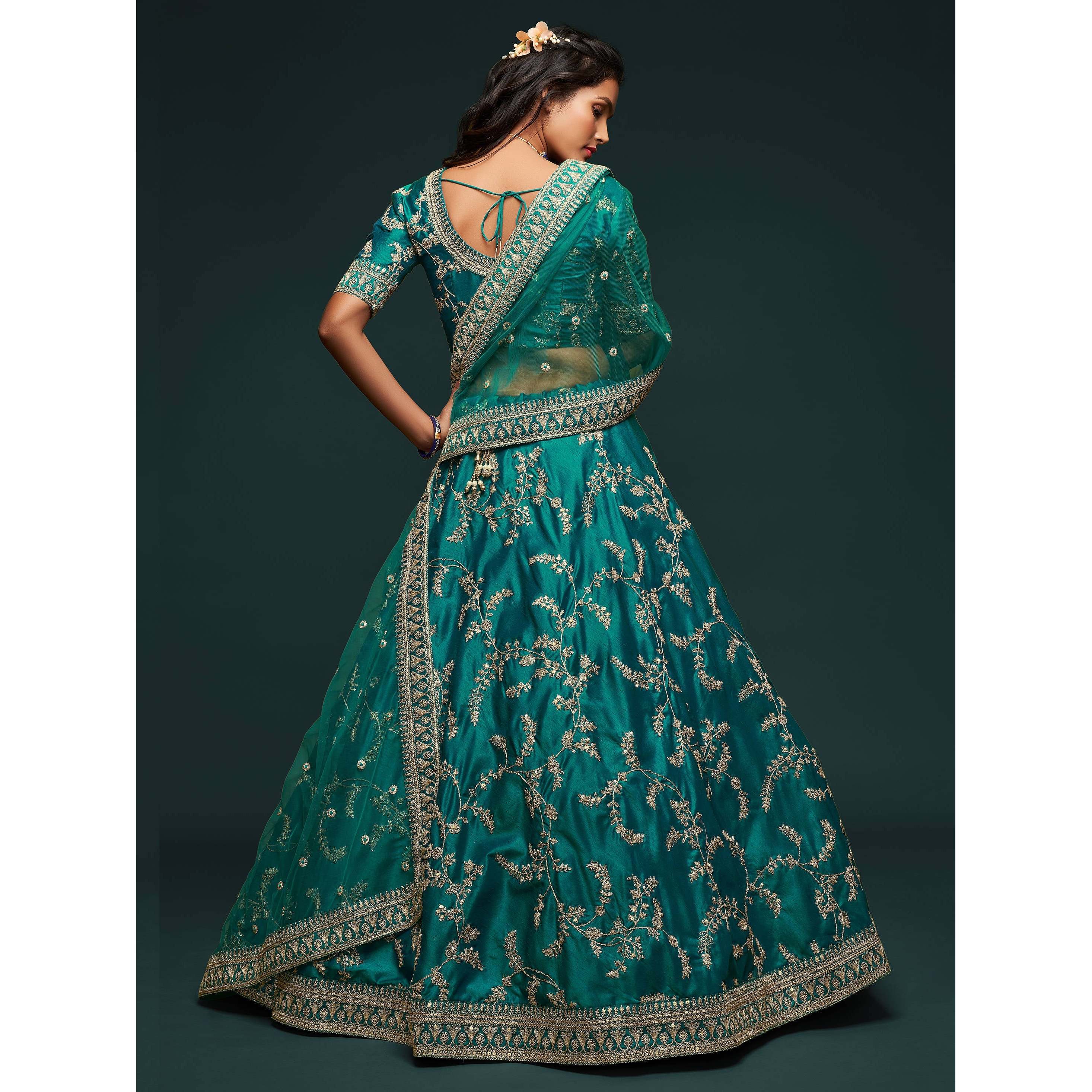 Greatest Green Thread Embroidery Art Silk Wedding Lehenga Choli