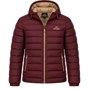 Veste matelassée à capuche bordeaux pour homme, veste d'hiver chaude et matelassée pour l'extérieur, veste légère imperméable One Apex - Product Image 4