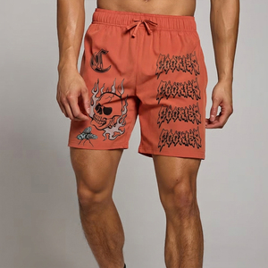 Men's Orange Board <b>Shorts</b> With Skull Print Drawstring Waist Quick Dry Street Style <b>Short</b> <b>Shorts</b> - Product Image 1