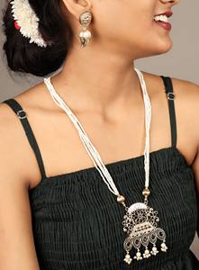 Collar con colgante de plata oxidada de filigrana hecha a mano con cuentas – Joyería étnica bohemia vintage para mujer, regalo para ella - Product Image 3