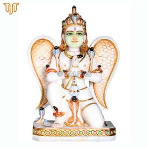 Marble Garuda Dev Statue | Seated Garuda Bhagwan with Serpent Details and Wings | Hand Painted Marble Idol – MALIYAS - Product Image 2