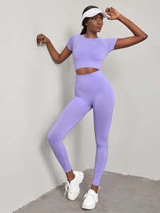 Ensemble de yoga sans couture pour femme, leggings et soutien-gorge de sport, vêtements de fitness, vêtements de sport à manches courtes, ensemble de yoga pour femme - Product Image 2