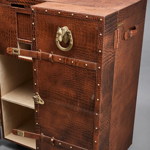 Armoire moderne pour bureau à domicile en cuir véritable et bois massif avec caractéristiques écologiques, installation murale pour usage extérieur - Product Image 5