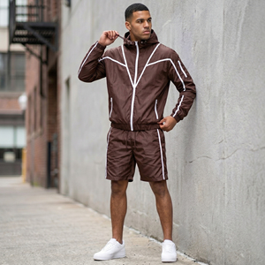 Ensemble 2 pièces pour homme, coupe-vent streetwear/100% nylon polyester, ensemble short et coupe-vent/ensemble short et sweat à capuche coupe-vent pour homme - Product Image 1